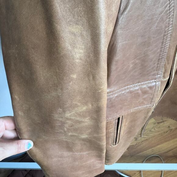 Vintage 1970s Leather Coat 42 Large Brown Gary Gordon Removable Lining Men's - Picture 4 of 6